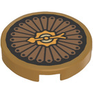 LEGO Pearl Gold Tile 2 x 2 Round with Decorative Spinner Sticker with Bottom Stud Holder