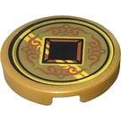 LEGO Pearl Gold Tile 2 x 2 Round with Chinese Coin Sticker with Bottom Stud Holder (14769)