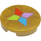 LEGO Pearl Gold Tile 2 x 2 Round with Four Crystals and Ornaments with Bottom Stud Holder (14769 / 36701)