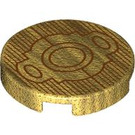 LEGO Pearl Gold Tile 2 x 2 Round with Gold Batman Belt Buckle with Bottom Stud Holder (14769 / 104312)