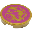 LEGO Pearl Gold Tile 2 x 2 Round with Golden dragon with Bottom Stud Holder (14769 / 37001)