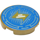 LEGO Pearl Gold Tile 2 x 2 Round with Jay's Spinjitzu Icon with Bottom Stud Holder (14769 / 36648)
