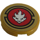 LEGO Pearl Gold Tile 2 x 2 Round with Kai Fire Insignia Sticker with "X" Bottom (4150)
