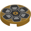 LEGO Pearl Gold Tile 2 x 2 Round with Lamborghini V12 Wheel Cover with Bottom Stud Holder (14769)