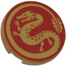 LEGO Or Perlé Tuile 2 x 2 Rond avec Rouge Background et Gold Dragon avec porte-tenon inférieur (14769 / 66110)