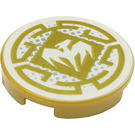 LEGO Pearl Gold Tile 2 x 2 Round with White Wu’s Dragon Emblem with Bottom Stud Holder (14769 / 39018)