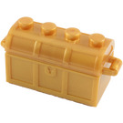 LEGO Pearl Gold Treasure Chest with Lid (Thick Hinge with Slots in Back)
