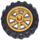LEGO Pearl Gold Wheel Rim Ø14.6 x 6 with Spokes and Stub Axles with Tire Ø 20.9 X 5.8  Offset Tread