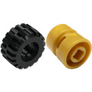 LEGO Перламутрово-золотий Wheel Rim Wide Ø11 x 12 with Notched Hole with Tire 21mm D. x 12mm - Offset Tread Small Wide with Slightly Bevelled Edge and no Band