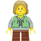 LEGO Peasant Kind met Donker zandbruin Haar Minifiguur Zandgroen vest over een grijs onderhemd, korte roodbruine benen