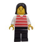 LEGO Person в червен Striped Риза с Черно Коса със средна дължина Минифигурка