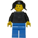 LEGO Person med Svart Topp og Svart Hår med Pigtails Minifigur