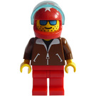 LEGO Person med Brun Jacka och Röd Hjälm med Vit Stjärnor Minifigur