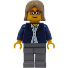 LEGO Person with Dark Blue Jacket, Gray Legs, Dark Tan Hair Minifigure