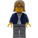 LEGO Person met Dark Blauw Jacket, Grijs Poten, Dark Tan Haar minifiguur
