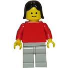 LEGO Person s Červená Horní a Černá Vlasy s Ponytails Minifigurka