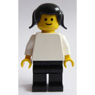 LEGO Person jossa Valkoinen Yläosa ja Musta Hiukset jossa Pigtails Minihahmo