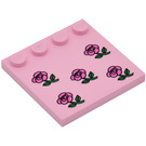 LEGO Roze Tegel 4 x 4 met Studs Aan Rand met Five Dark Pink Roses (6179)