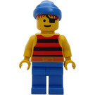 LEGO Pirate with Red and Black Stripes Shirt, Blue Legs and Bandana and Eyepatch Minifigure