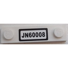 LEGO Plate 1 x 4 with Two Studs with Black 'JN60008' on White Background Sticker without Groove (92593)