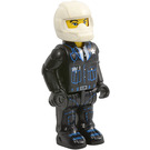 LEGO Polizei Cop mit Schwarz Outfit, Weiß Helm und Gelb Kopf Minifigur