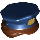 LEGO Police Hat with Gold Badge and Reddish Brown Hair in Bun (30725 / 101307)