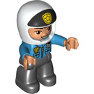 LEGO Policeman with Dark Azure Top and White Helmet with Black Front and Yellow Badge Duplo Figure