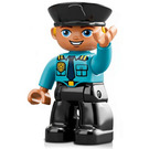 LEGO Policeman with Medium Azure Top, Black Hat and Yellow Hair Duplo Figure