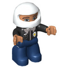 LEGO Policeman met Wit Helm, Zwart Armen Duplo Figuur met vleeskleurige handen en blauwe ogen