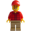 LEGO Popcorn Seller met Rood Plaid Shirt met Rood Pet Minifiguur