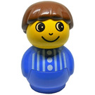 LEGO Primo Boy with Blue Base, Blue Top with vertical white stripes and 3 buttons, Brown Hair Primo Figure