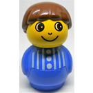 LEGO Primo Boy with Blue Base, Blue Top with vertical white stripes and 3 buttons, Brown Hair Primo Figure