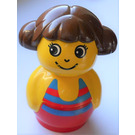 LEGO Primo Figure, Girl mit rot Base, Gelb oben, Swimsuit mit Streifen Muster Primo Abbildung