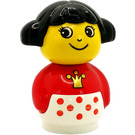 LEGO Primo Figure Girl met Wit Basis met Rood Dots, Rood Top met Kroon Patroon Primo-figuur