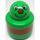 LEGO Primo Round Rattle 1 x 1 Brick with smiling face with dark red nose and dark red stripe (31005)