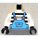 LEGO Prisoner Torso met Zwart Strepen en Medium Blauw Overall met Wit Armen en Zwart Handen (973)