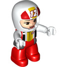 LEGO Racing Driver with Red and White Suit and Helmet Duplo Figure
