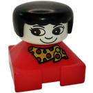 LEGO Red 2x2 Duplo Base Figure - Black Hair, White Head, Yellow Scarf with Red Polka Dots Pattern Duplo Figure