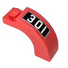 LEGO Red Arch 1 x 3 x 2 with Curved Top with '301' Left Sticker (6005)