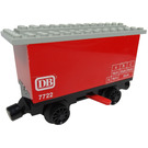 LEGO Red Battery Box Car with Black Wheels and Magents and a Red Direction Switch (Without Roof) with White DB, 7722 and Weight Table (With Roof) Sticker
