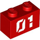 LEGO rouge Brique 1 x 2 avec "01" avec tube inférieur (3004 / 105772)