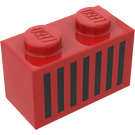 LEGO Röd Kloss 1 x 2 med Svart Grill med bottenrör (3004)