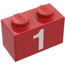 LEGO rouge Brique 1 x 2 avec Bas Tube avec Number 1