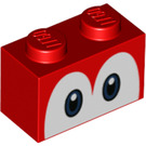 LEGO Rood Steen 1 x 2 met Ogen met buis aan de onderzijde (68946 / 101881)
