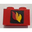 LEGO Red Brick 1 x 2 with Fire Logo Sticker with Bottom Tube (3004)