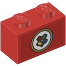 LEGO Rood Steen 1 x 2 met Hogwarts crest Sticker met buis aan de onderzijde (3004)