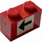 LEGO Red Brick 1 x 2 with Left Arrow Sticker with Bottom Tube (3004)