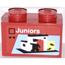 LEGO Red Brick 1 x 2 with Lego Set Package "Juniors" Sticker with Bottom Tube (3004)