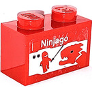 LEGO rot Backstein 1 x 2 mit Lego Set Package "Ninjago" Aufkleber mit Unterrohr (3004)