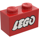 LEGO Red Brick 1 x 2 with "LEGO" with Bottom Tube (3004)